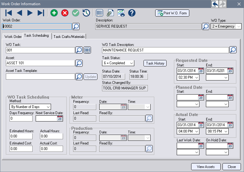 Maintenance-workorder Maintenance workorder screen