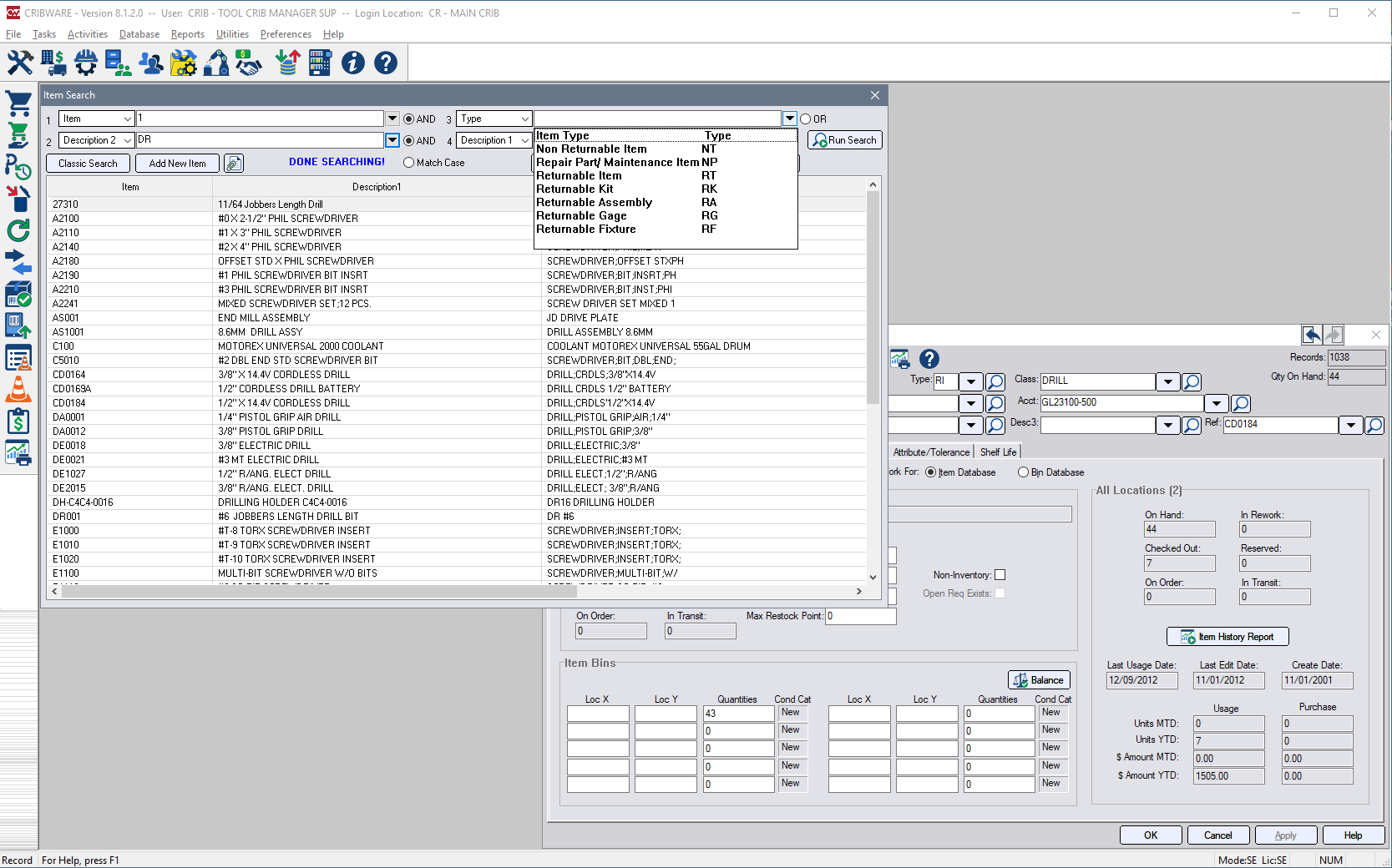 Tool Search from CRIBWARE