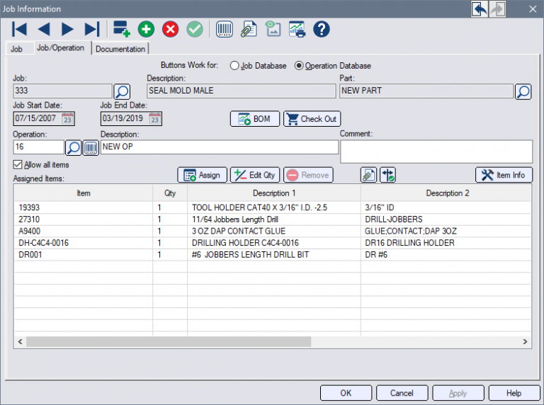 Job Bill of Materials