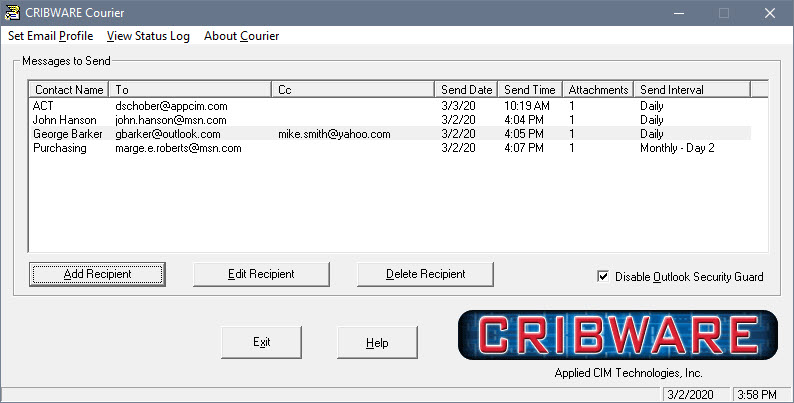 Courier email Scheduler