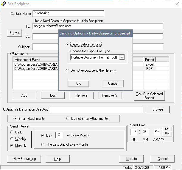 Courier report scheduling